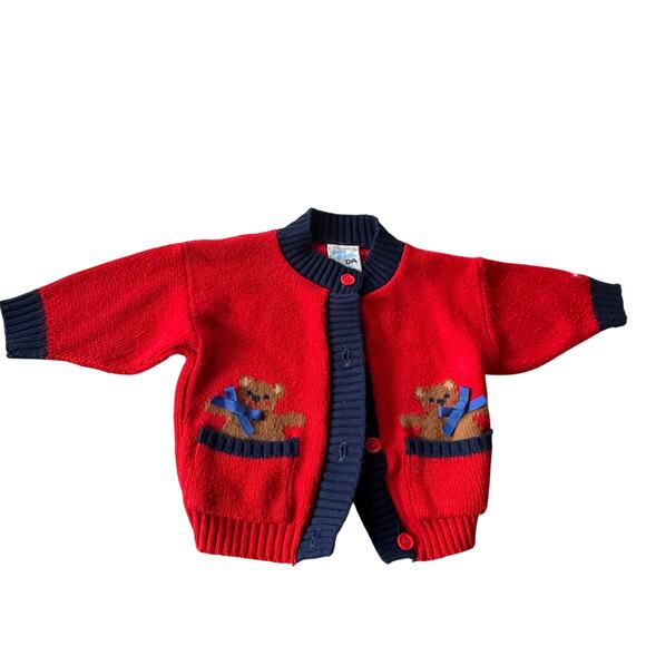 Vintage baby b’gosh red button up cardigan sweater teddy bear sz 12 months bow - Picture 1 of 10